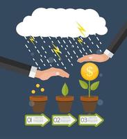 Coup de main. arbre d'argent, illustration vectorielle de croissance financière concept plat vecteur