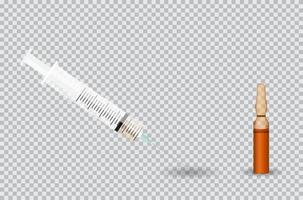 seringue avec ampoule transparente avec substance sur fond transparent. illustration vectorielle. vecteur