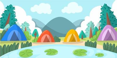 camp d'été à l'illustration de doodle de colline de montagne vecteur