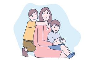 illustration dessinée à la main moment mignon mère et deux fils vecteur