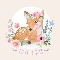 slogan de belle journée avec un joli cerf et une illustration de fleurs colorées vecteur