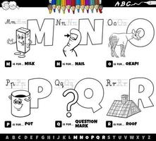 lettres de l'alphabet de dessin animé définies de m à r page de livre de coloriage vecteur