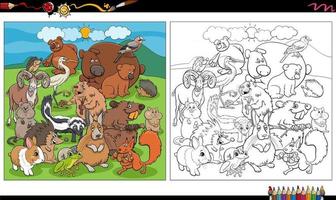 dessin animé animaux personnages groupe page de livre de coloriage vecteur