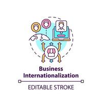 icône de concept d'internationalisation d'entreprise. le marché en ligne profite à l'illustration de la ligne mince de l'idée abstraite. l'expansion de l'empreinte mondiale. dessin de couleur de contour isolé de vecteur. trait modifiable vecteur