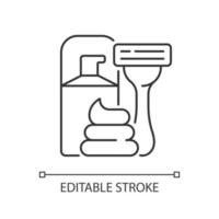 icône linéaire de rasoir et de crème à raser. soins du visage, épilation pour homme. lotion après-rasage. illustration personnalisable de fine ligne. symbole de contour. dessin de contour isolé de vecteur. trait modifiable vecteur