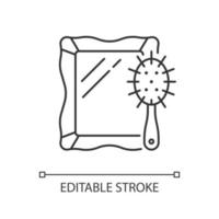 miroir et brosse à cheveux icône linéaire. peigne pour coiffer la coiffure. outils de salon de coiffure. illustration personnalisable de fine ligne. symbole de contour. dessin de contour isolé de vecteur. trait modifiable vecteur