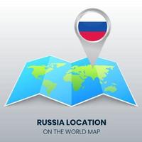 icône de localisation de la russie sur la carte du monde, icône de broche ronde de la russie vecteur