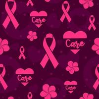 motif rose sans couture avec des rubans, des coeurs et des fleurs pour sensibiliser contre le cancer du sein. mois international de la santé. répéter la texture pour les campagnes caritatives et la santé des femmes vecteur