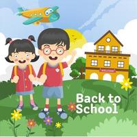 dessin animé enfants garçon et fille retournant à l'école vecteur