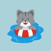 dessin animé d'été de natation de chat mignon vecteur