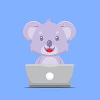 koala mignon travaillant avec un ordinateur portable vecteur