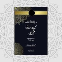 fond orné de mandala d'or de luxe pour invitation de mariage, couverture de livre avec style d'élément de mandala vecteur