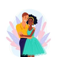 couple multiracial amoureux, illustration vectorielle dans un style plat. famille multiethnique vecteur