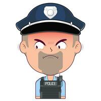 policier en colère visage dessin animé mignonne vecteur
