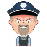 policier en colère visage dessin animé mignonne vecteur