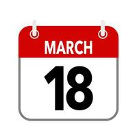 18 mars, calendrier Date icône sur blanc Contexte vecteur