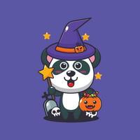 sorcière Panda dans Halloween journée. mignonne Halloween dessin animé illustration. vecteur