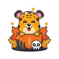 mignonne léopard dans Halloween citrouille. mignonne Halloween dessin animé illustration. vecteur