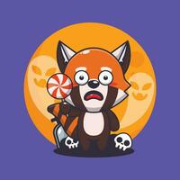 mignonne rouge Panda effrayé par fantôme dans Halloween journée. mignonne Halloween dessin animé illustration. vecteur