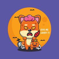 zombi shiba inu vouloir bonbons. mignonne Halloween dessin animé illustration. vecteur