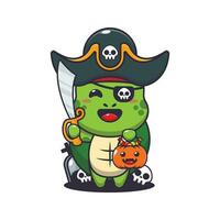 pirates tortue dans Halloween journée. mignonne Halloween dessin animé illustration. vecteur