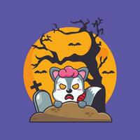 zombi Loup monter de cimetière dans Halloween journée. mignonne Halloween dessin animé illustration. vecteur