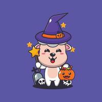 sorcière mouton dans Halloween journée. mignonne Halloween dessin animé illustration. vecteur