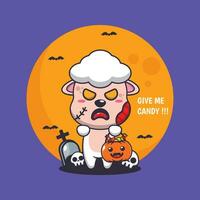 zombi mouton vouloir bonbons. mignonne Halloween dessin animé illustration. vecteur