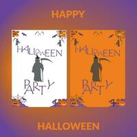 Halloween nuit fête invitation card.spooky, effrayant, hanté, sorcière, fantôme, squelette, effrayant, horreur, complet lune, truc ou traiter affiche illustration. vecteur