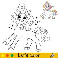 dessin animé Licorne avec des étincelles des gamins coloration livre page vecteur