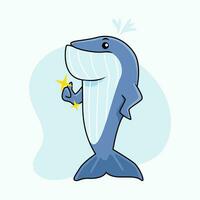 baleine dessin animé personnage donnant les pouces en haut, aimer. graphique vecteur illustration.