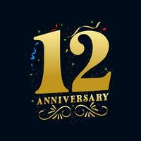 12 anniversaire luxueux d'or Couleur 12 ans anniversaire fête logo conception modèle vecteur