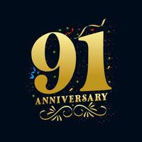 91 anniversaire luxueux d'or Couleur 91 ans anniversaire fête logo conception modèle vecteur