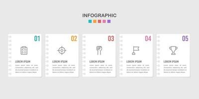 5 processus infographie poinçonné papier conception modèle. affaires présentation. vecteur illustration.