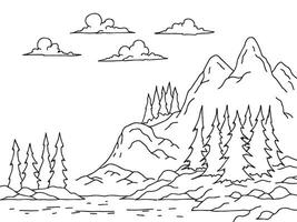 conception nature paysage contour coloriage vecteur