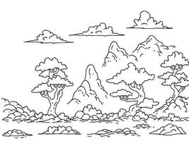 conception nature paysage contour coloriage vecteur