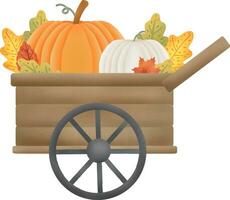 une en bois Chariot rempli avec citrouilles et l'automne feuilles vecteur