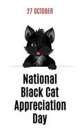 nationale noir chat journée. bannière, affiche, salutation carte avec mignonne noir chaton, chat dans dessin animé style. vecteur