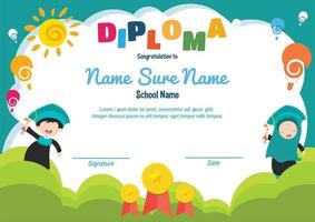 modèle de certificat de diplôme scolaire polyvalent récompenses pour enfants avec médaille et saut musulman pour enfants vecteur