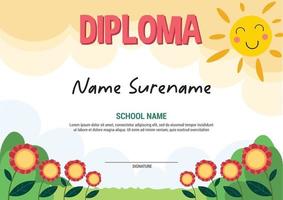 certificat de modèle de diplôme scolaire et récompenses pour les enfants récompensent les fleurs d'apretiation vecteur