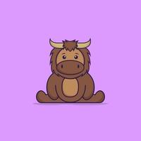 le taureau mignon est assis. concept de dessin animé animal isolé. peut être utilisé pour un t-shirt, une carte de voeux, une carte d'invitation ou une mascotte. style cartoon plat vecteur