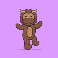 le taureau mignon danse. concept de dessin animé animal isolé. peut être utilisé pour un t-shirt, une carte de voeux, une carte d'invitation ou une mascotte. style cartoon plat vecteur