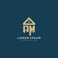 initiale lettre pm avec Facile maison toit Créatif logo conception pour réel biens entreprise vecteur