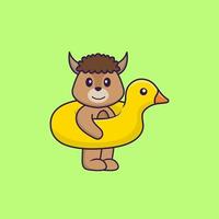 mouton mignon avec bouée de canard. concept de dessin animé animal isolé. peut être utilisé pour un t-shirt, une carte de voeux, une carte d'invitation ou une mascotte. style cartoon plat vecteur