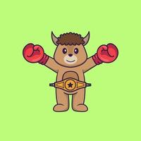 mouton mignon en costume de boxeur avec ceinture de champion. concept de dessin animé animal isolé. peut être utilisé pour un t-shirt, une carte de voeux, une carte d'invitation ou une mascotte. style cartoon plat vecteur