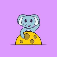 l'éléphant mignon est sur la lune. concept de dessin animé animal isolé. peut être utilisé pour un t-shirt, une carte de voeux, une carte d'invitation ou une mascotte. style cartoon plat vecteur