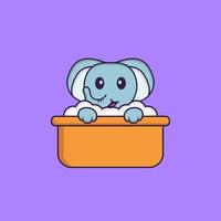 éléphant mignon prenant un bain dans la baignoire. concept de dessin animé animal isolé. peut être utilisé pour un t-shirt, une carte de voeux, une carte d'invitation ou une mascotte. style cartoon plat vecteur