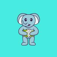 éléphant mignon tenant une carte. concept de dessin animé animal isolé. peut être utilisé pour un t-shirt, une carte de voeux, une carte d'invitation ou une mascotte. style cartoon plat vecteur