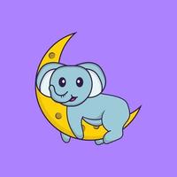 l'éléphant mignon est sur la lune. concept de dessin animé animal isolé. peut être utilisé pour un t-shirt, une carte de voeux, une carte d'invitation ou une mascotte. style cartoon plat vecteur