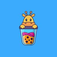 girafe mignonne buvant du thé au lait boba. concept de dessin animé animal isolé. peut être utilisé pour un t-shirt, une carte de voeux, une carte d'invitation ou une mascotte. style cartoon plat vecteur
